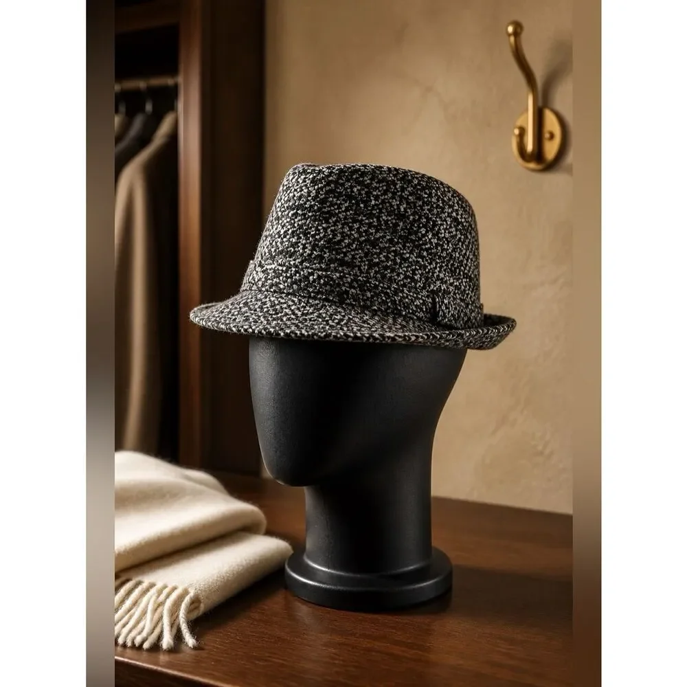 GRAY TWEED FEDORA POLY BLEND SIZE 6-12 MONTHS